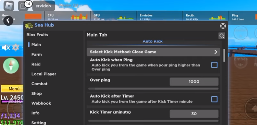 Sea Hub Script for Blox Fruit roblox game