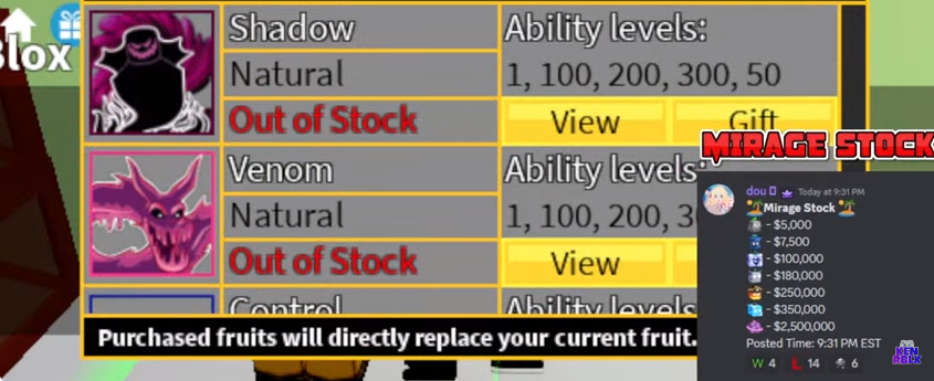 Mirage Stock Blox Fruits