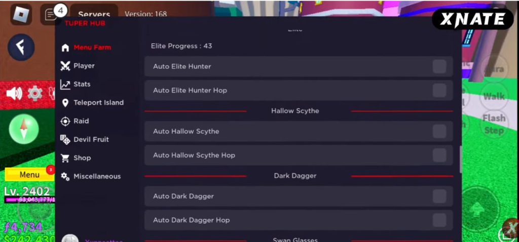 User menu and features of Tuper Hub